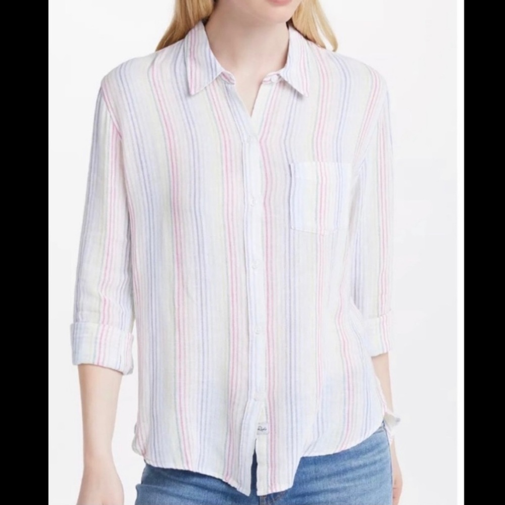 Rails linen Rainbow Pinstripe Charli Isla Stripe Shirt Size xs - Picture 2 of 7